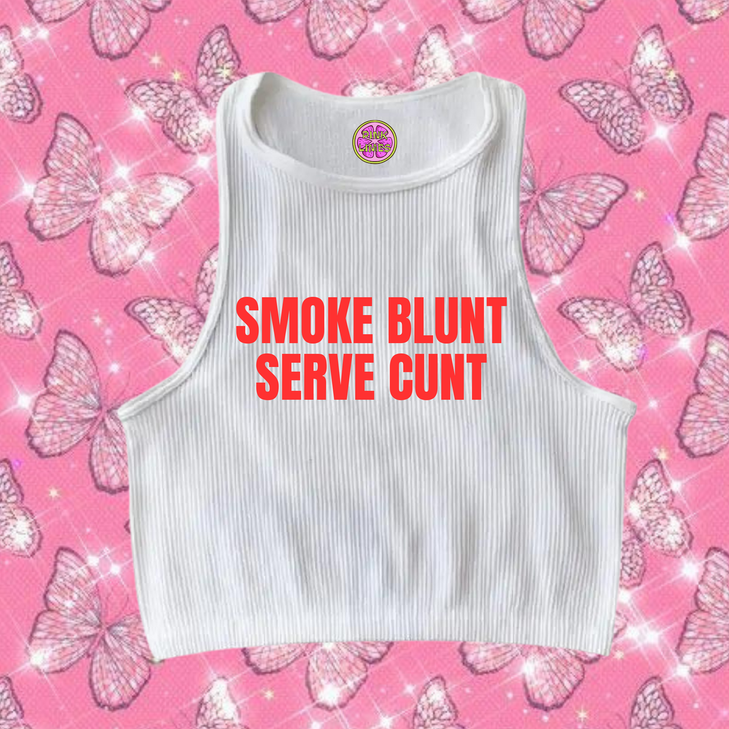 Smoke Blunt Serve C*nt Tank Top White Shirts & Tops PinkLimes Trending Streetwear
