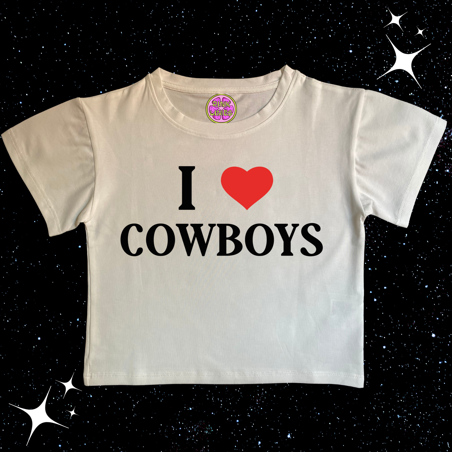 I Love Cowboys Crop Tee White (Red Heart) Shirts & Tops PinkLimes Trending Streetwear
