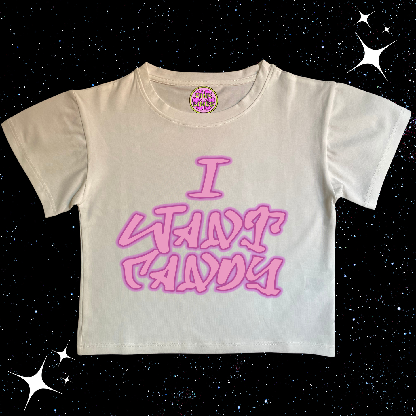 I Want Candy White Crop Tee Shirts & Tops PinkLimes Trending Streetwear