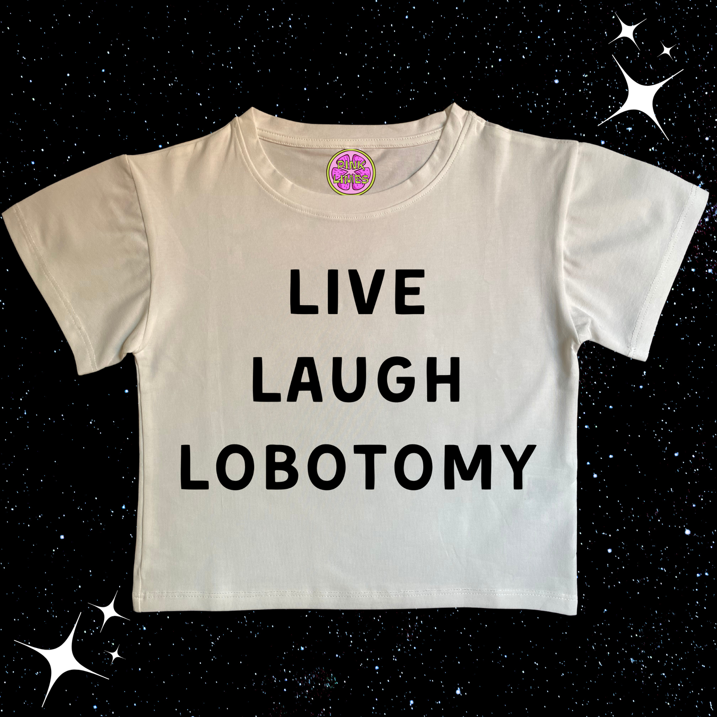 Live Laugh Lobotomy Crop Tee White Shirts & Tops PinkLimes Trending Streetwear