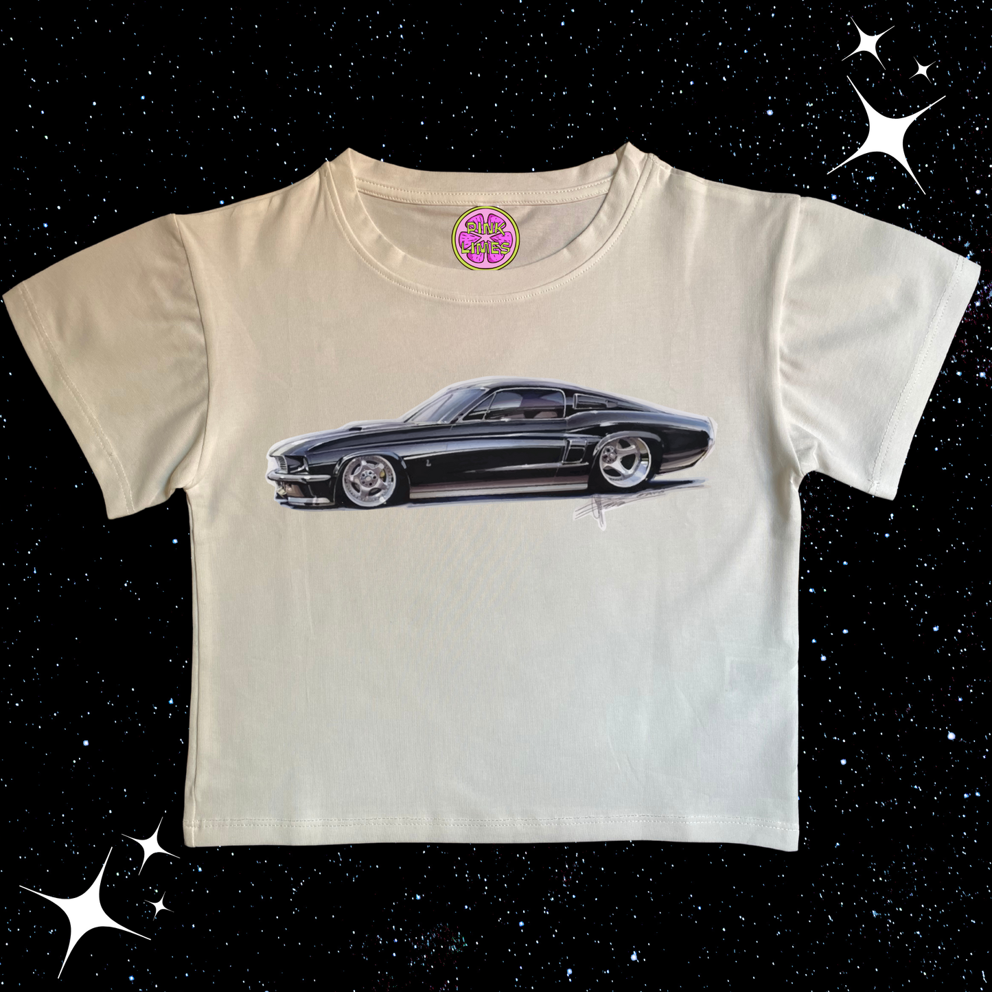 Vintage Car White Crop Tee Shirts & Tops PinkLimes Trending Streetwear