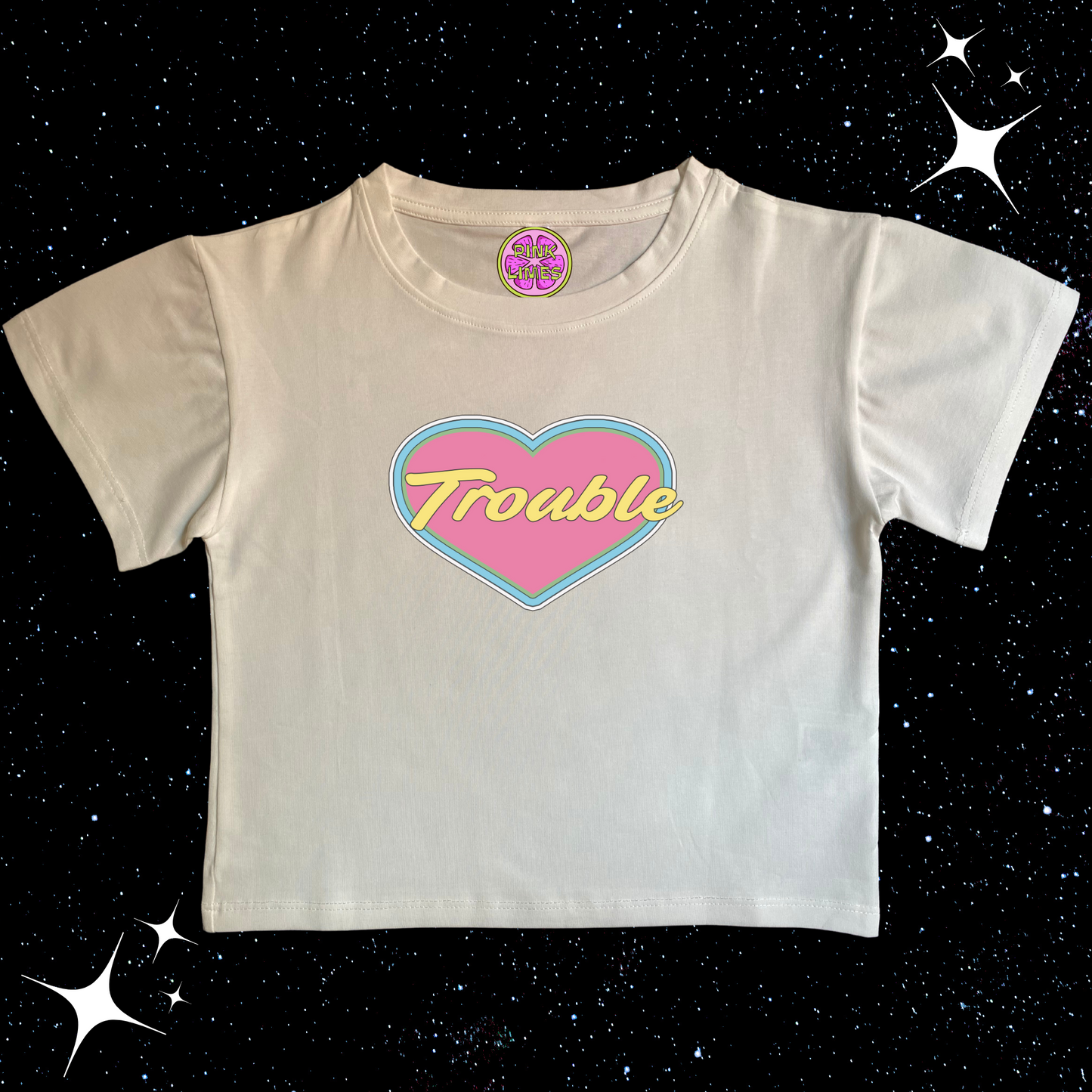 Trouble Crop Tee White Shirts & Tops PinkLimes Trending Streetwear