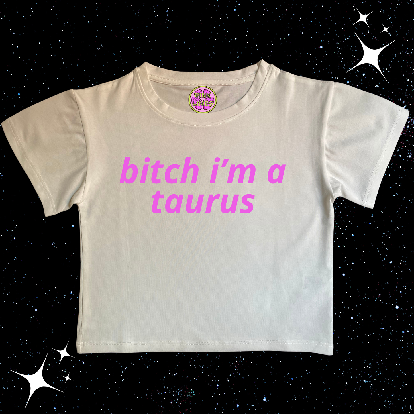 B*itch I'm A Zodiac Sign Crop Tee White Shirts & Tops PinkLimes Trending Streetwear