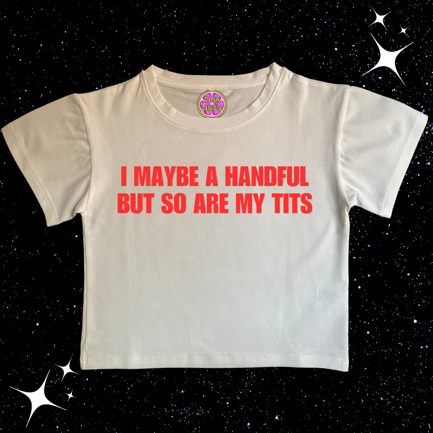 I Maybe A Handful Crop Tee White Shirts & Tops PinkLimes Trending Streetwear