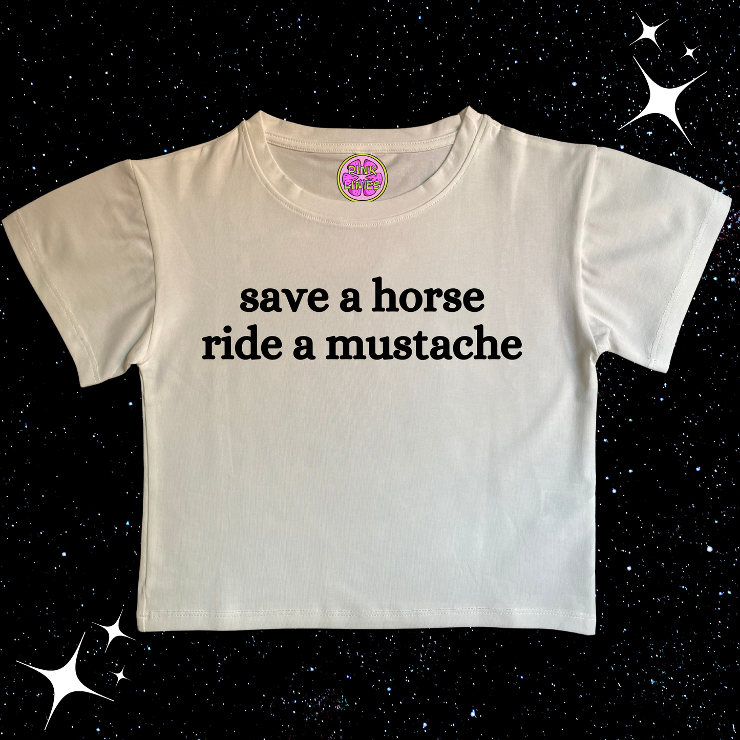 Save A Horse Ride A Mustache Crop Tee White Shirts & Tops PinkLimes Trending Streetwear