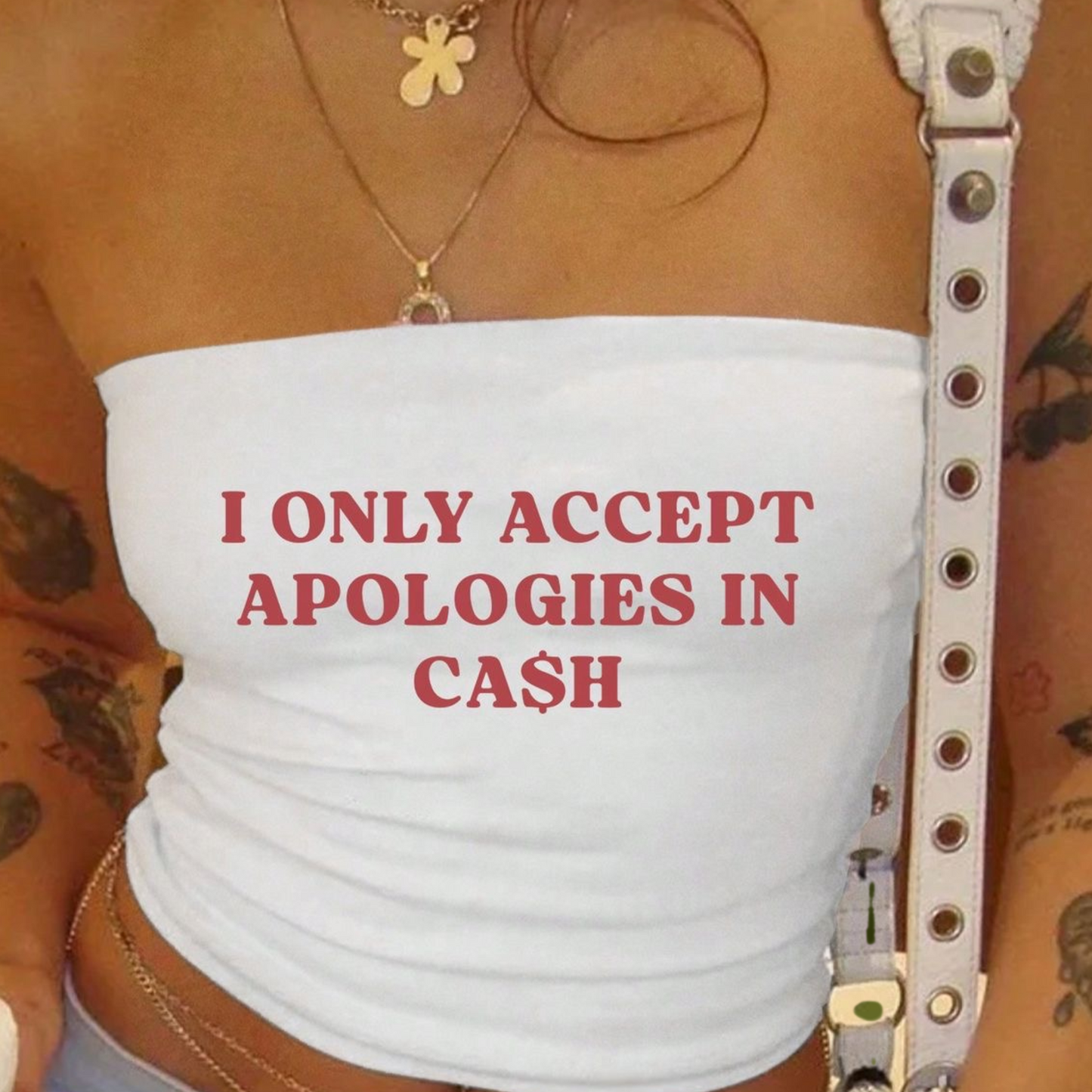 I Only Accept Apologies In Ca$h Tube Top Shirts & Tops PinkLimes Trending Streetwear