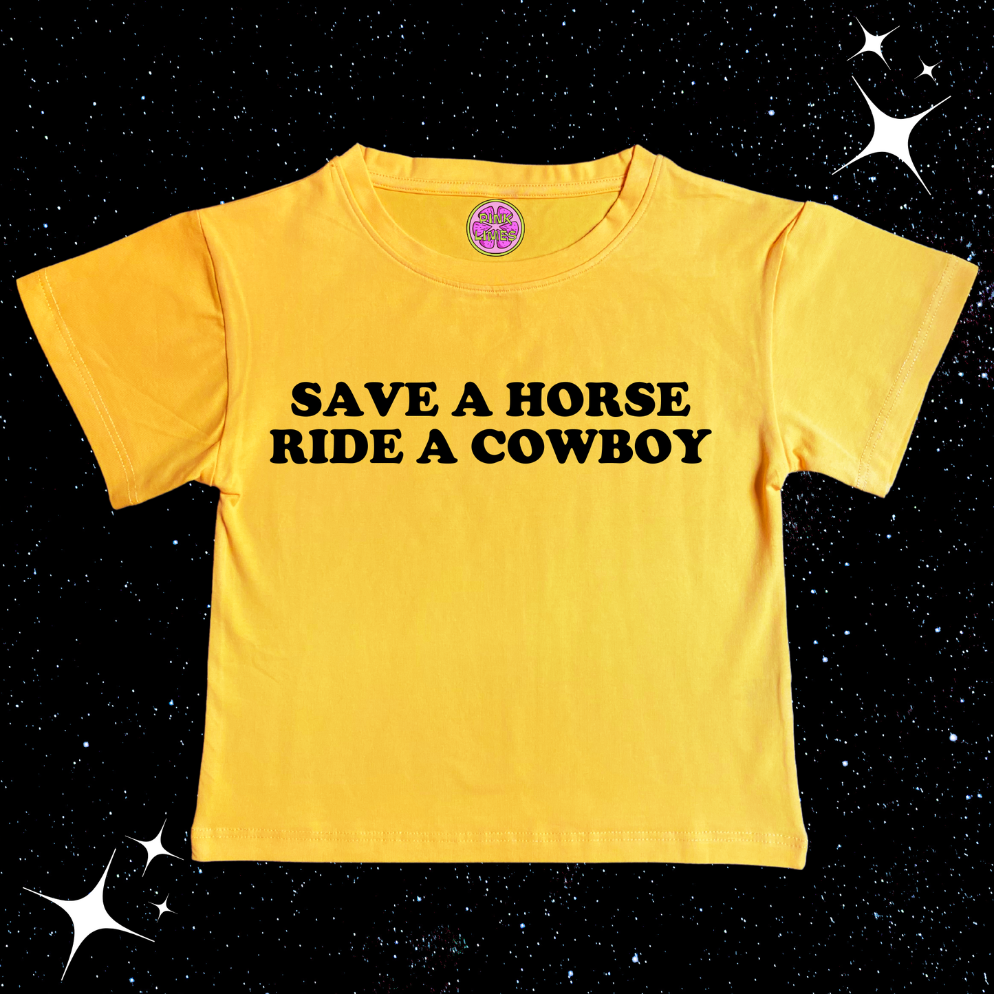 Save A Horse Ride A Cowboy Crop Tee Yellow Shirts & Tops PinkLimes Trending Streetwear