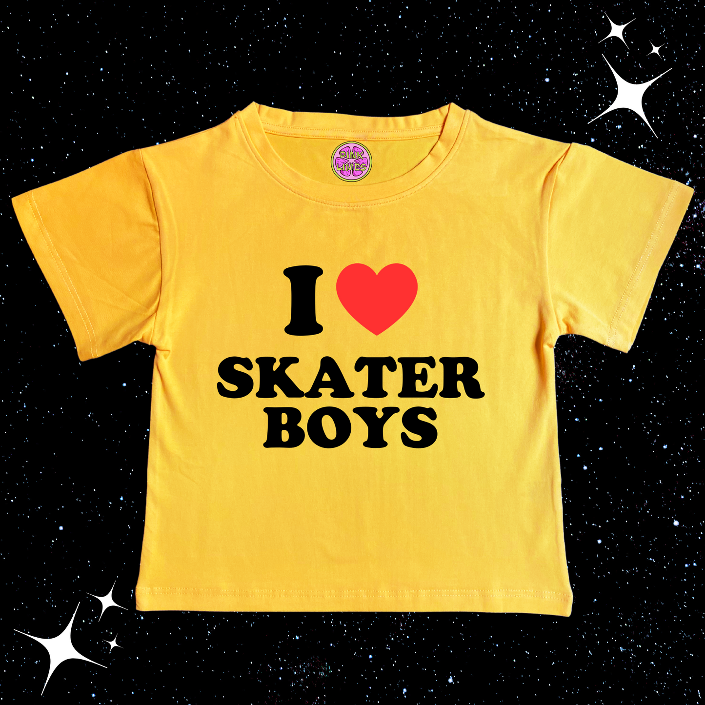 I Love Skater Boys Crop Tee Yellow Shirts & Tops PinkLimes Trending Streetwear