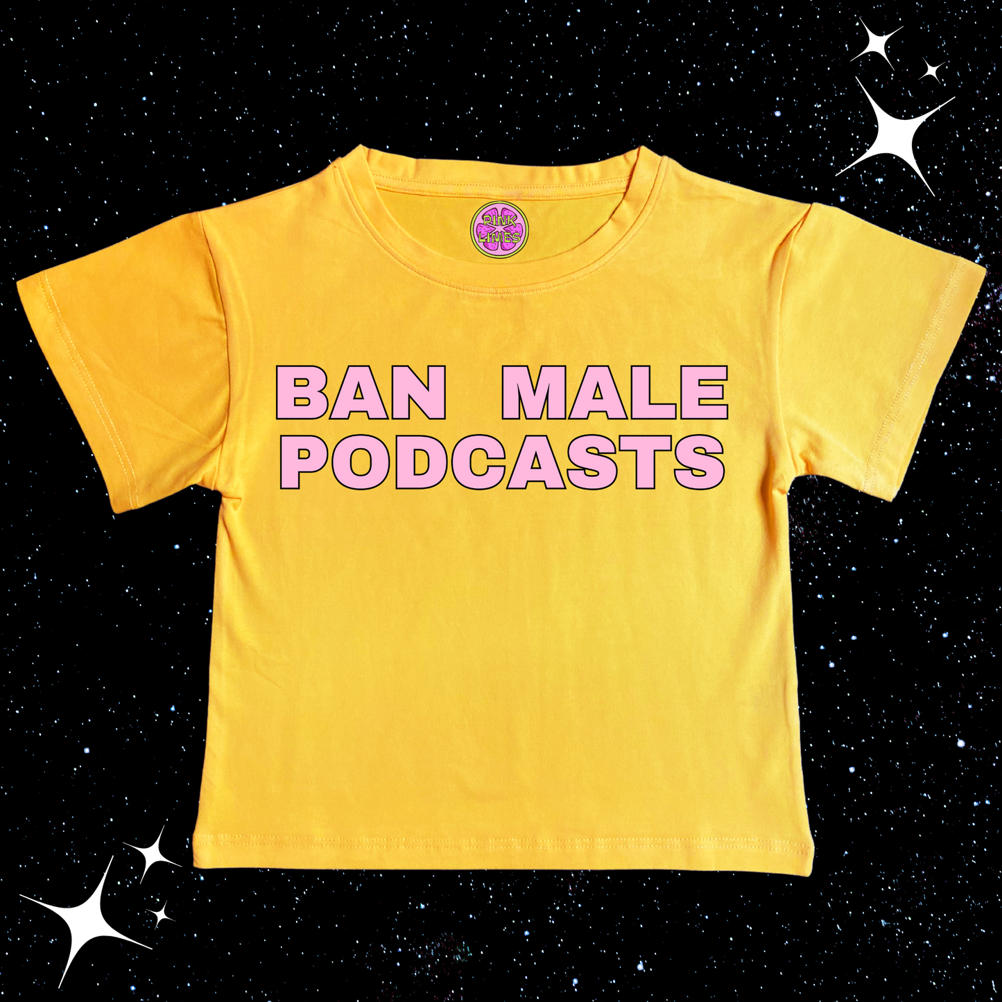 Ban Male Podcasts Crop Tee Yellow Shirts & Tops PinkLimes Trending Streetwear