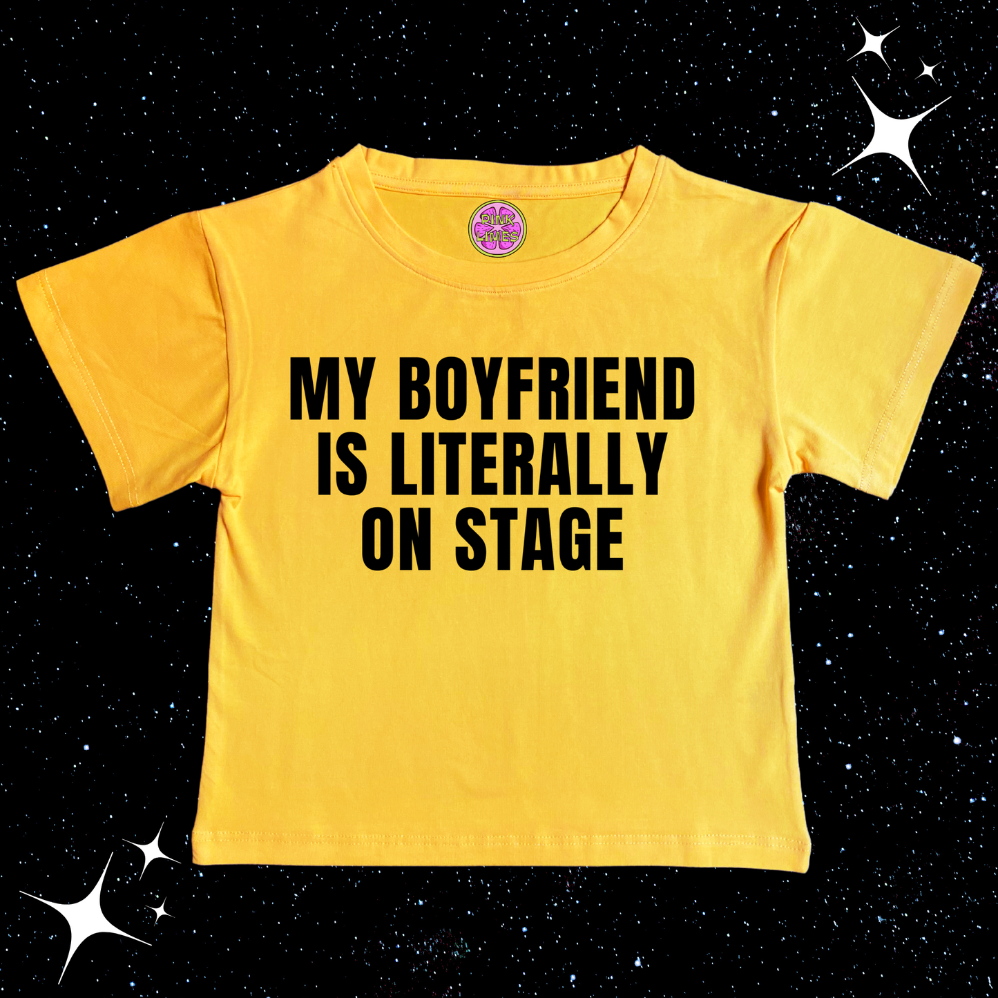My Boyfriend Is Literally On Stage Crop Tee Yellow Shirts & Tops PinkLimes Trending Streetwear