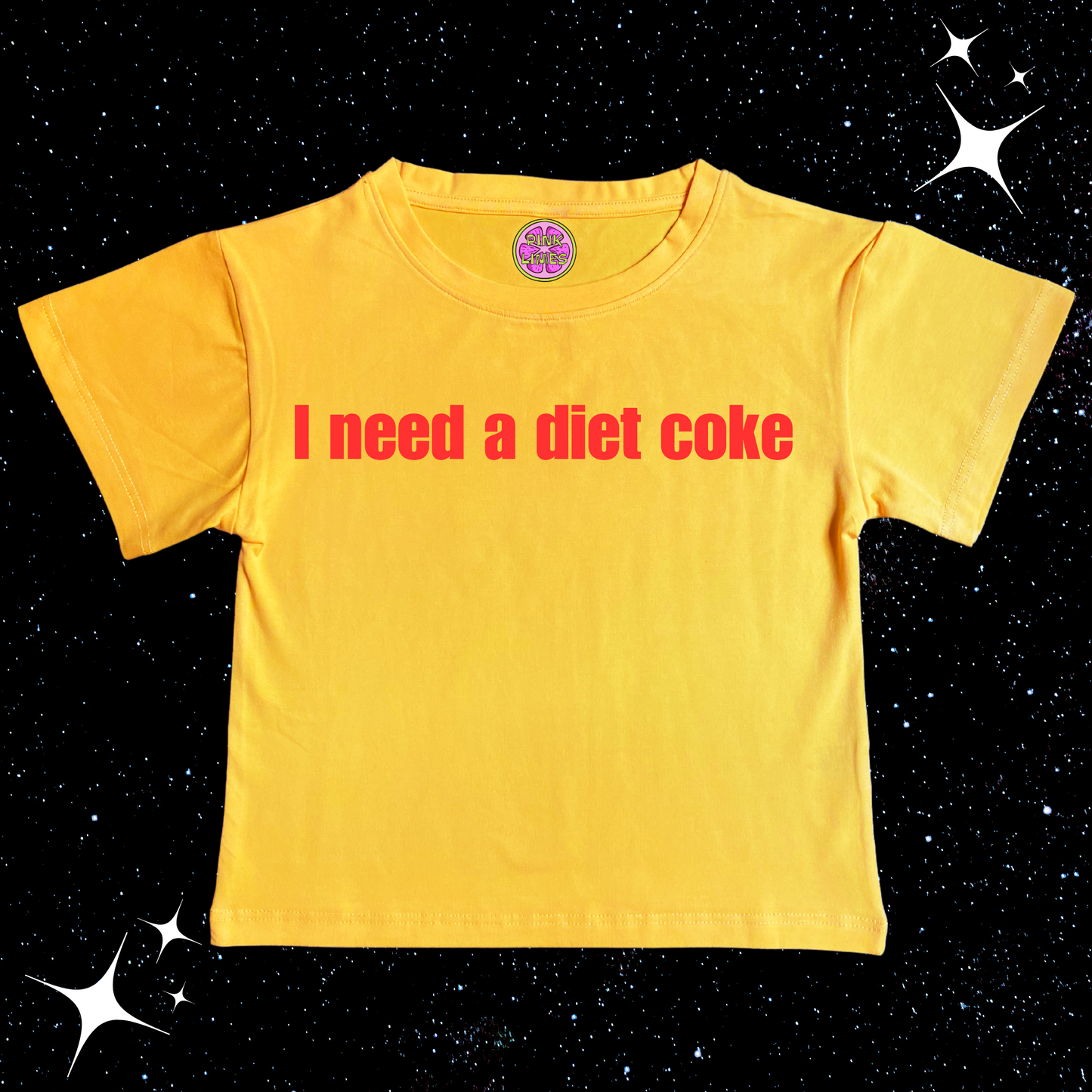 I Need A Diet Coke Crop Tee Yellow Shirts & Tops PinkLimes Trending Streetwear