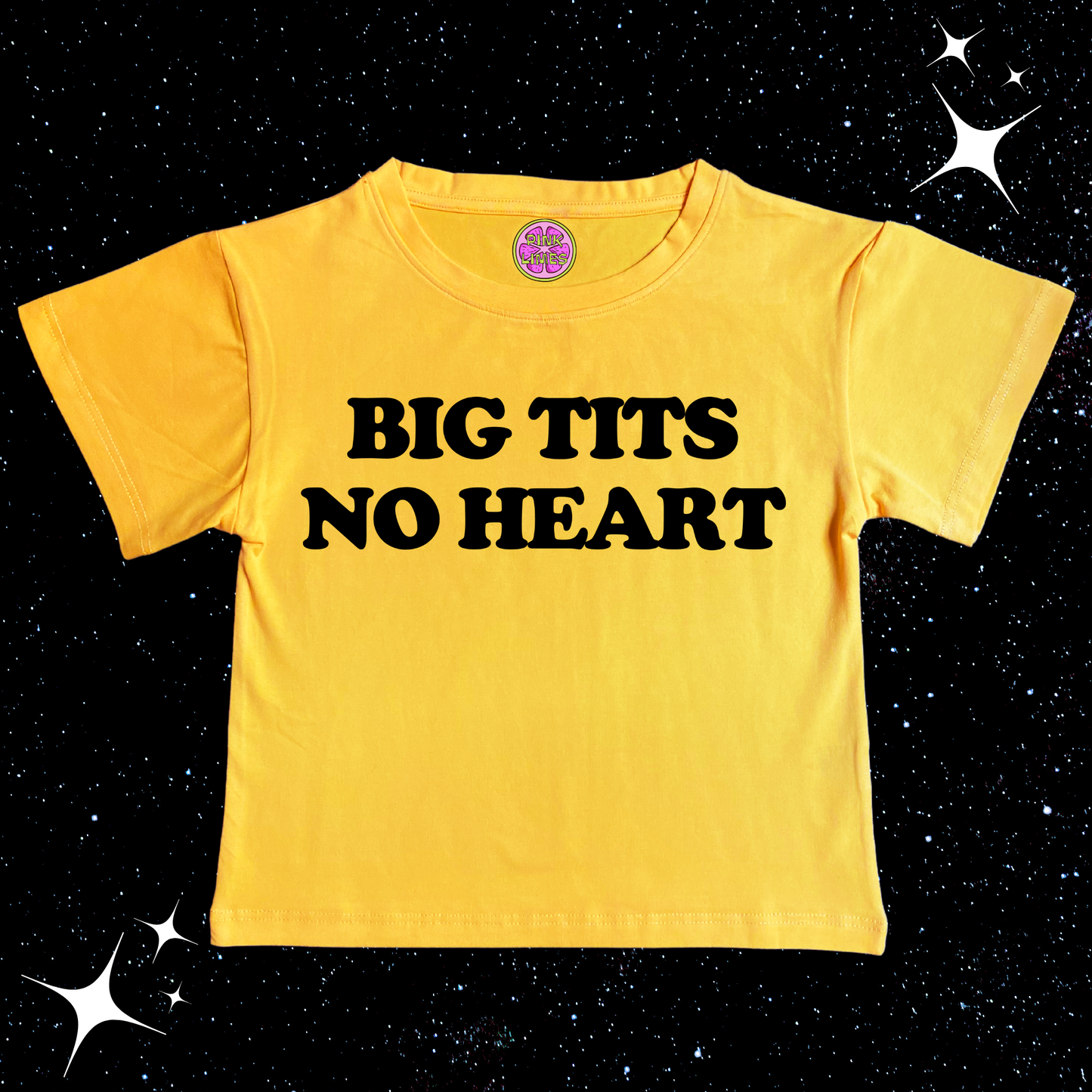 Big T*ts No Heart Crop Tee Yellow Shirts & Tops PinkLimes Trending Streetwear