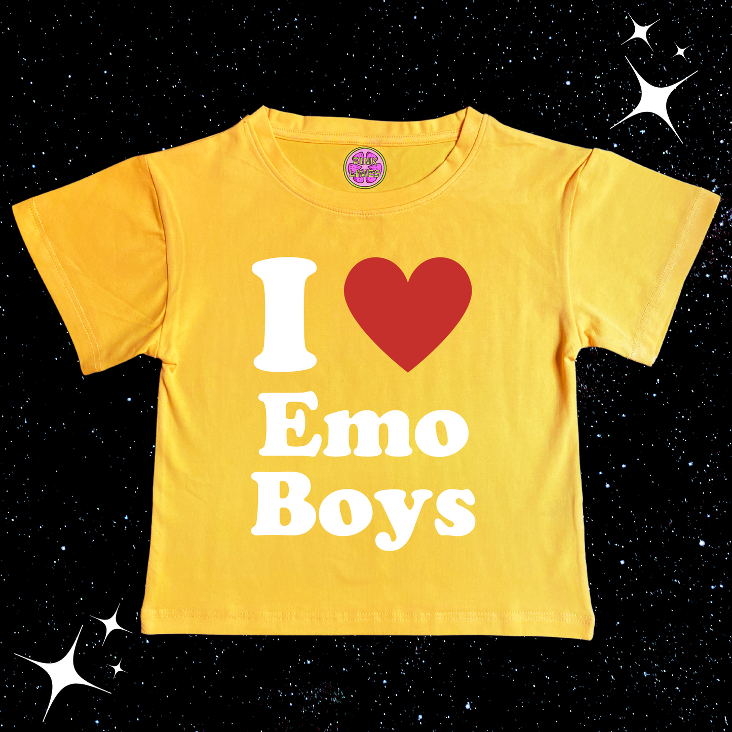 I Love Emo Boys Crop Tee Yellow Shirts & Tops PinkLimes Trending Streetwear