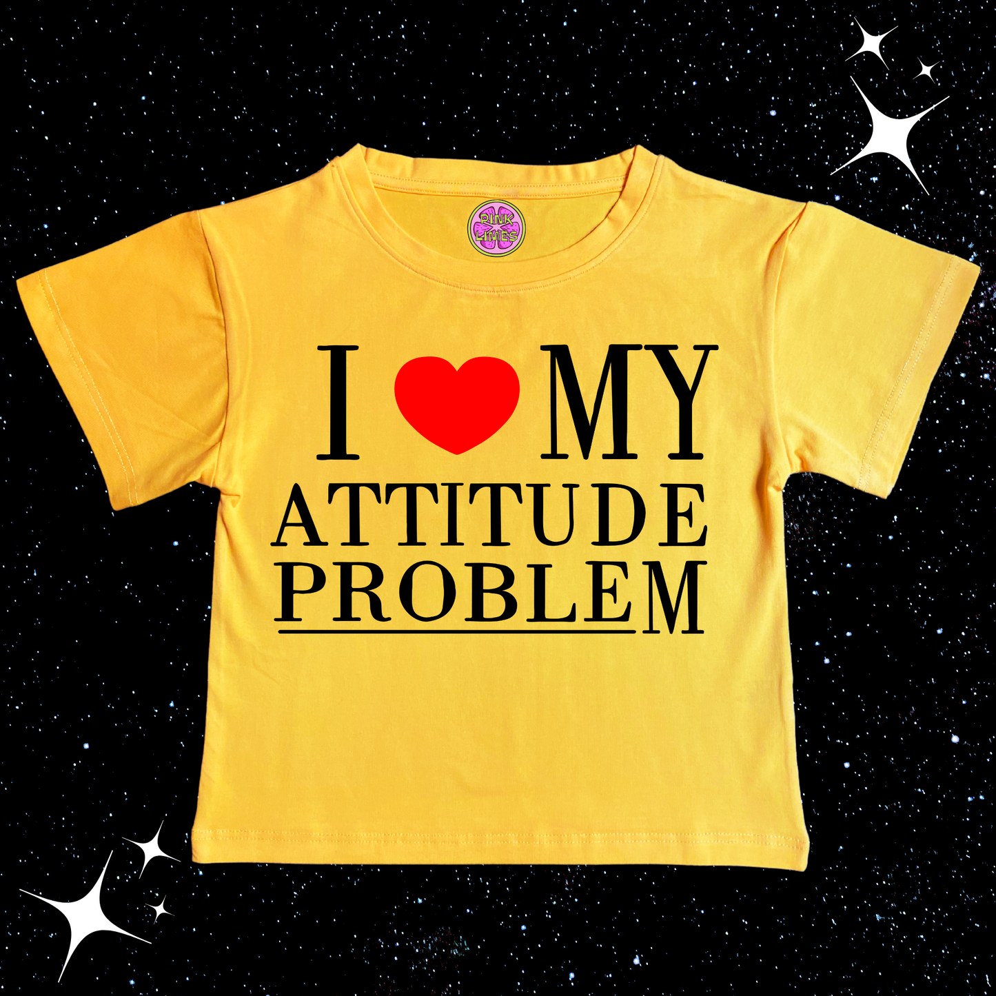 I Love My Attitude Problem Crop Tee Yellow Shirts & Tops PinkLimes Trending Streetwear