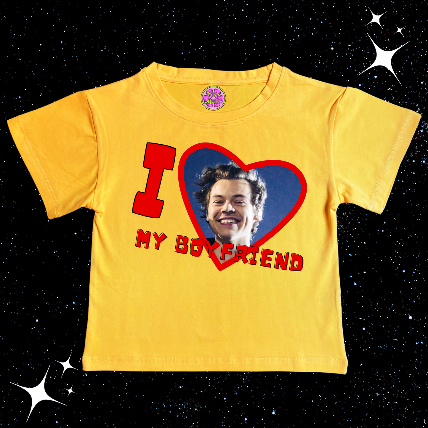 I Love My Boyfriend Custom Photo Crop Tee Yellow Shirts & Tops PinkLimes Trending Streetwear