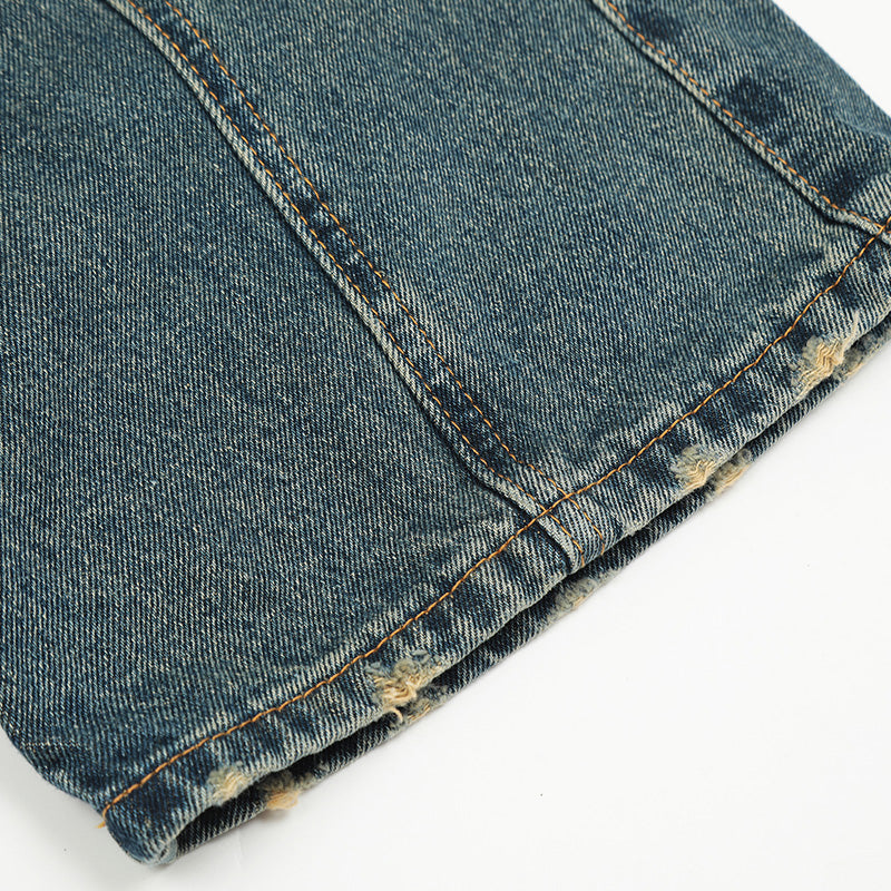 Pleated Washed Blue Denim Cargo Jeans PinkLimes Trending Streetwear