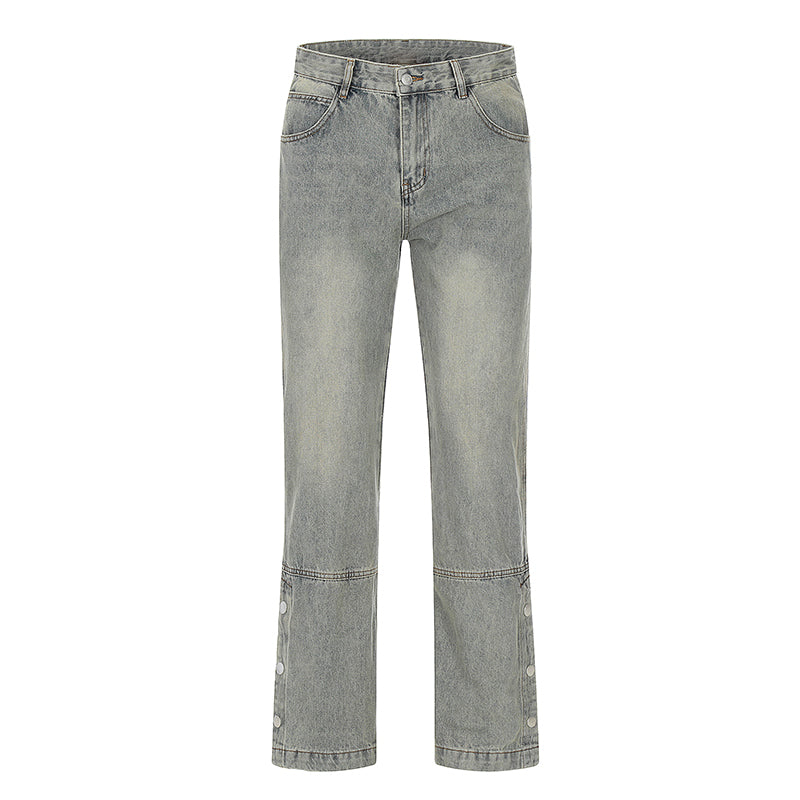 Washed Snap-Hem Straight Leg Jeans Gray PinkLimes Trending Streetwear