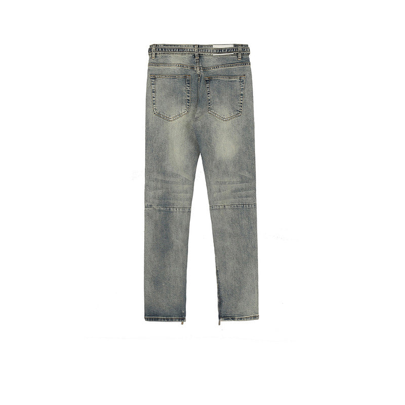 Knee Ripped Zipper‑Leg Jeans PinkLimes Trending Streetwear