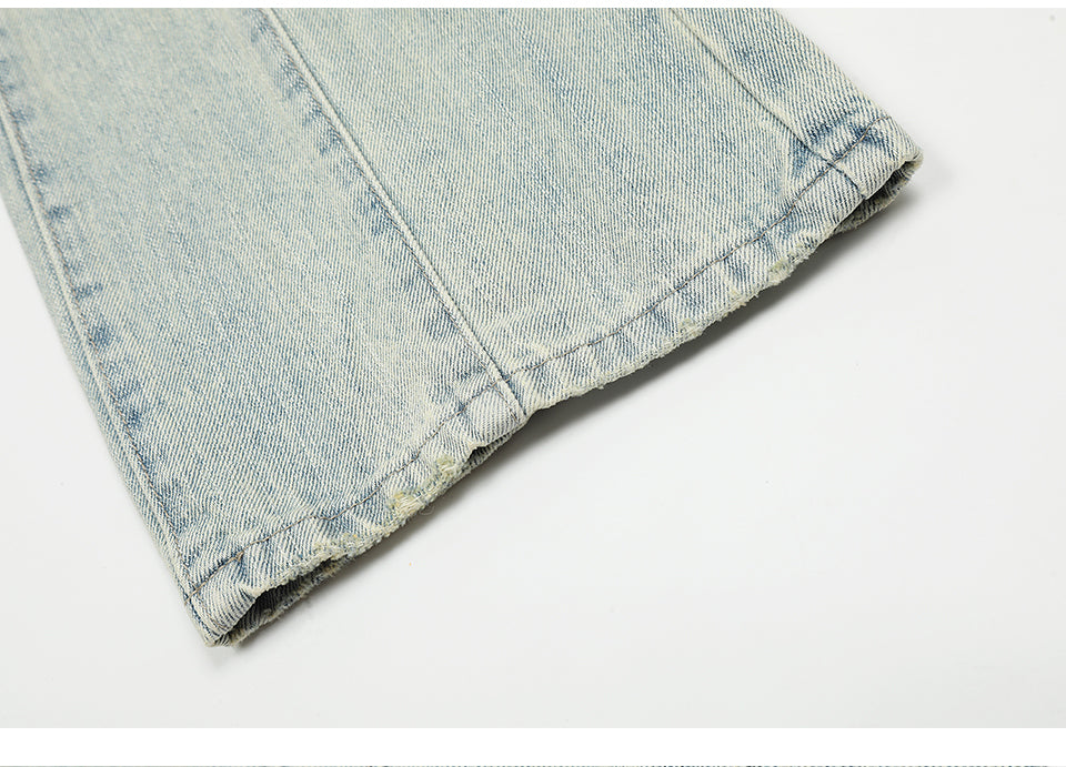 Spliced Light Blue Denim Jeans PinkLimes Trending Streetwear