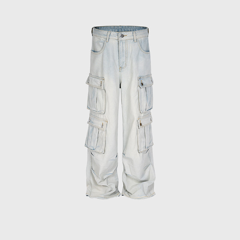 Multi-Pocket Washed Light Blue Jeans Light Blue PinkLimes Trending Streetwear