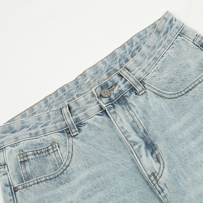 Straight-Leg Ripped Denim Jeans PinkLimes Trending Streetwear