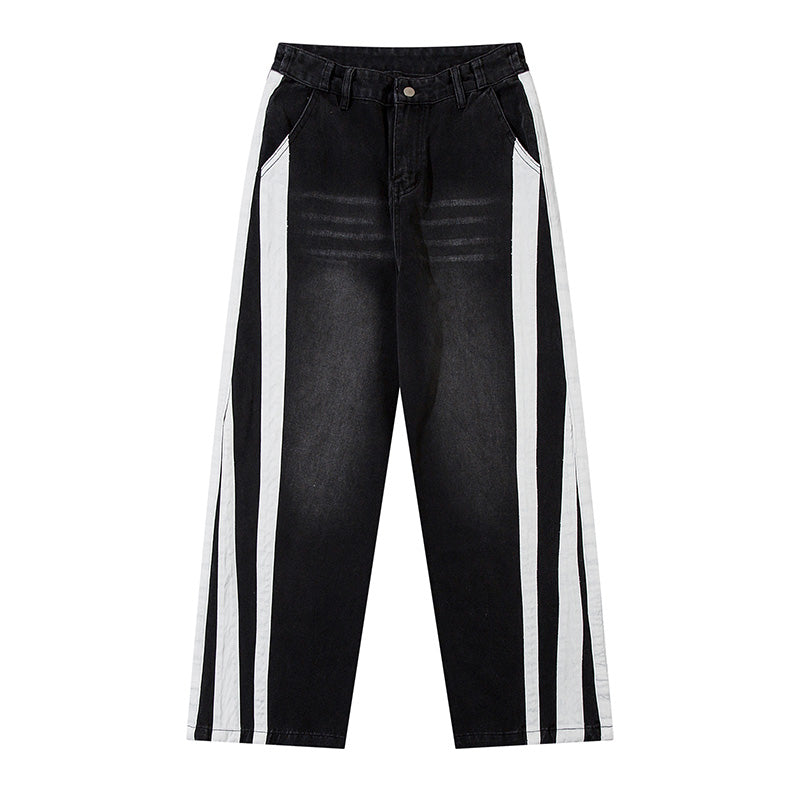 Side Webbing Denim Loose Pants Black PinkLimes Trending Streetwear