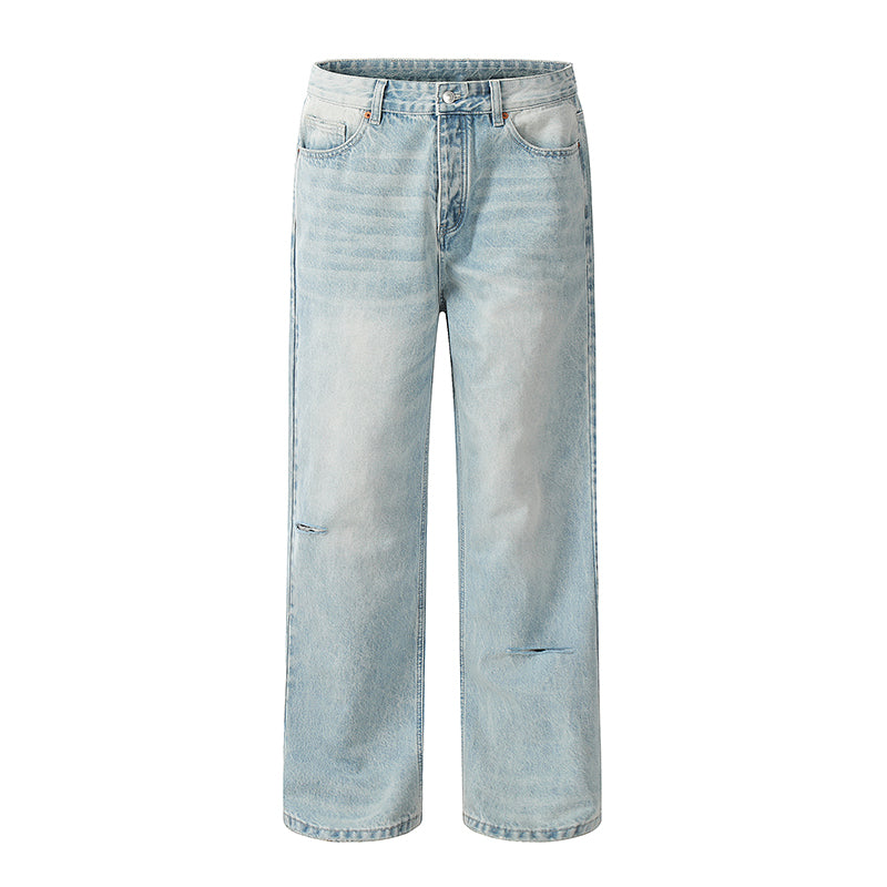 Blue Straight-Leg Ripped Light Jeans Blue PinkLimes Trending Streetwear