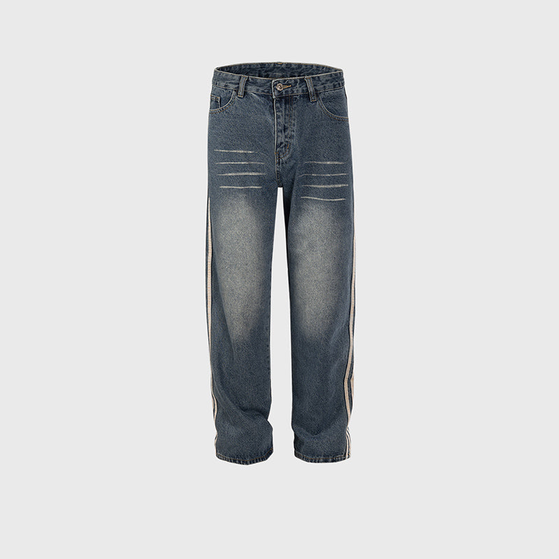 Bar Line Stitching Grinded Jeans PinkLimes Trending Streetwear