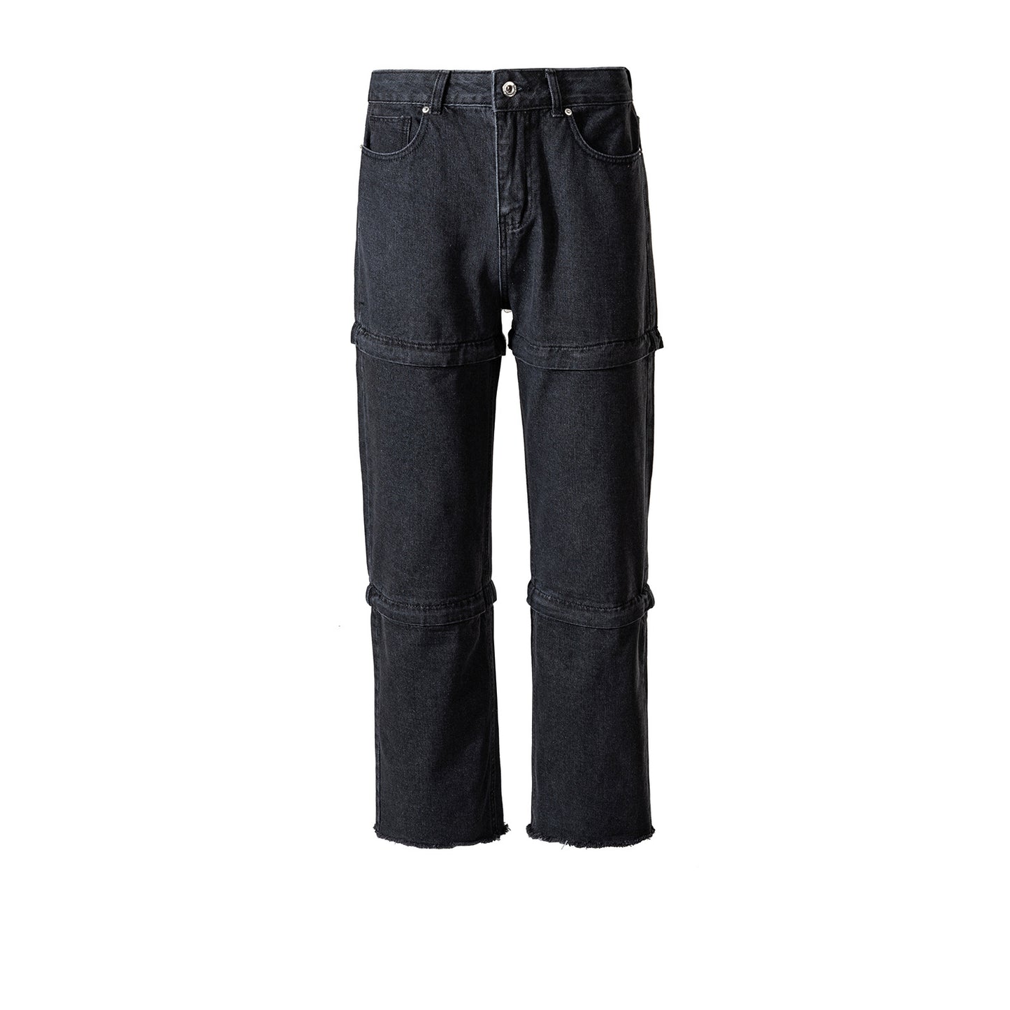 Three-Segment Detachable Zipper Jeans Black PinkLimes Trending Streetwear