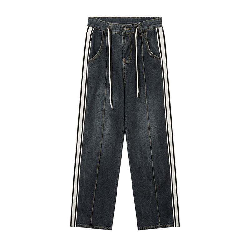 Dark Blue Striped High Waist Jeans Navy Blue PinkLimes Trending Streetwear