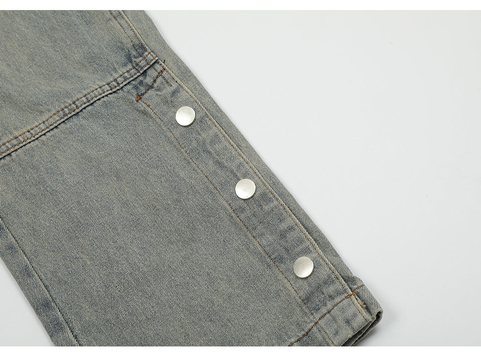 Washed Snap-Hem Straight Leg Jeans PinkLimes Trending Streetwear