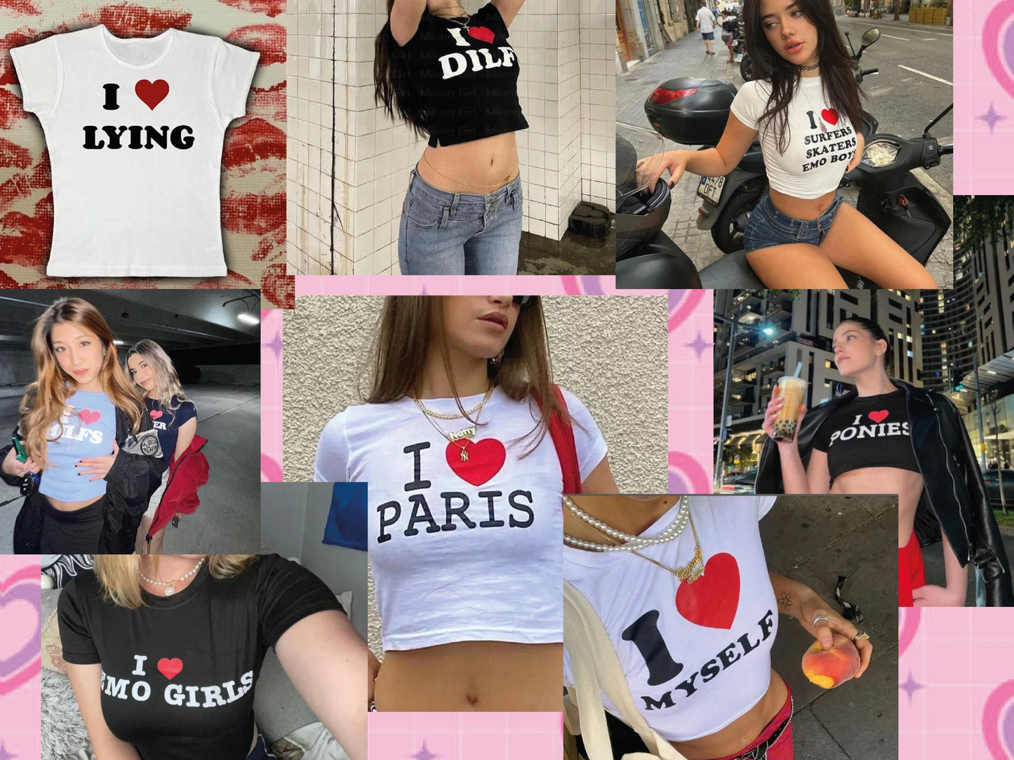 I Love Custom Crop Tee Shirts & Tops PinkLimes Trending Streetwear