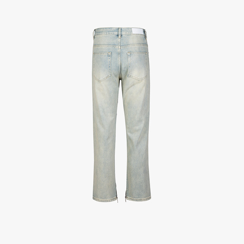 Full Zip Washed Light Blue Jeans PinkLimes Trending Streetwear