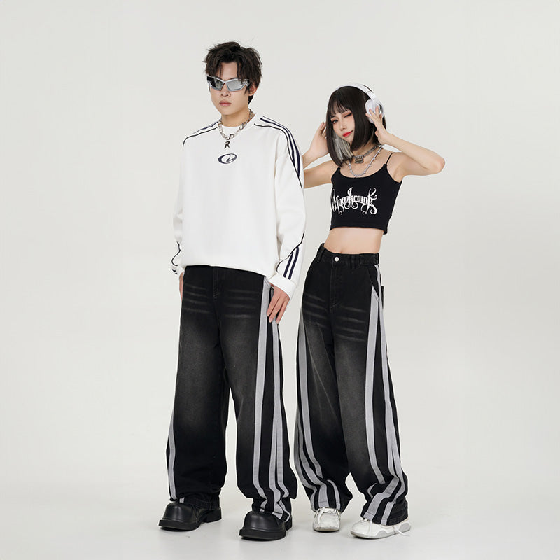 Side Webbing Denim Loose Pants PinkLimes Trending Streetwear