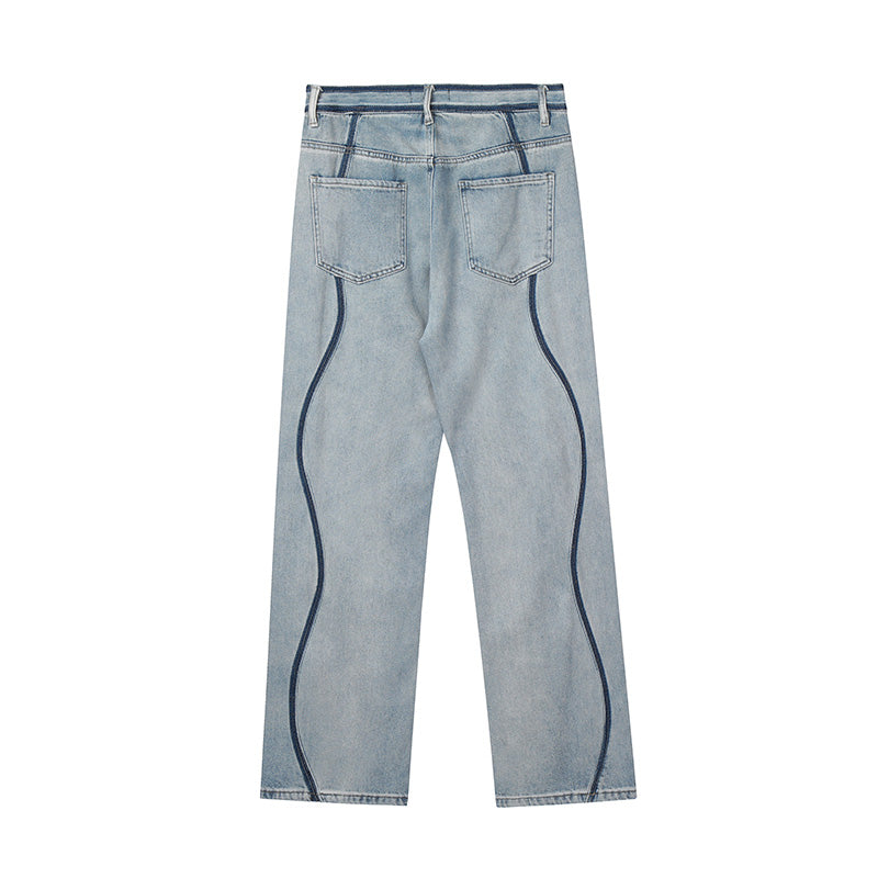 Striped Stitch Loose Streetwear Jeans PinkLimes Trending Streetwear