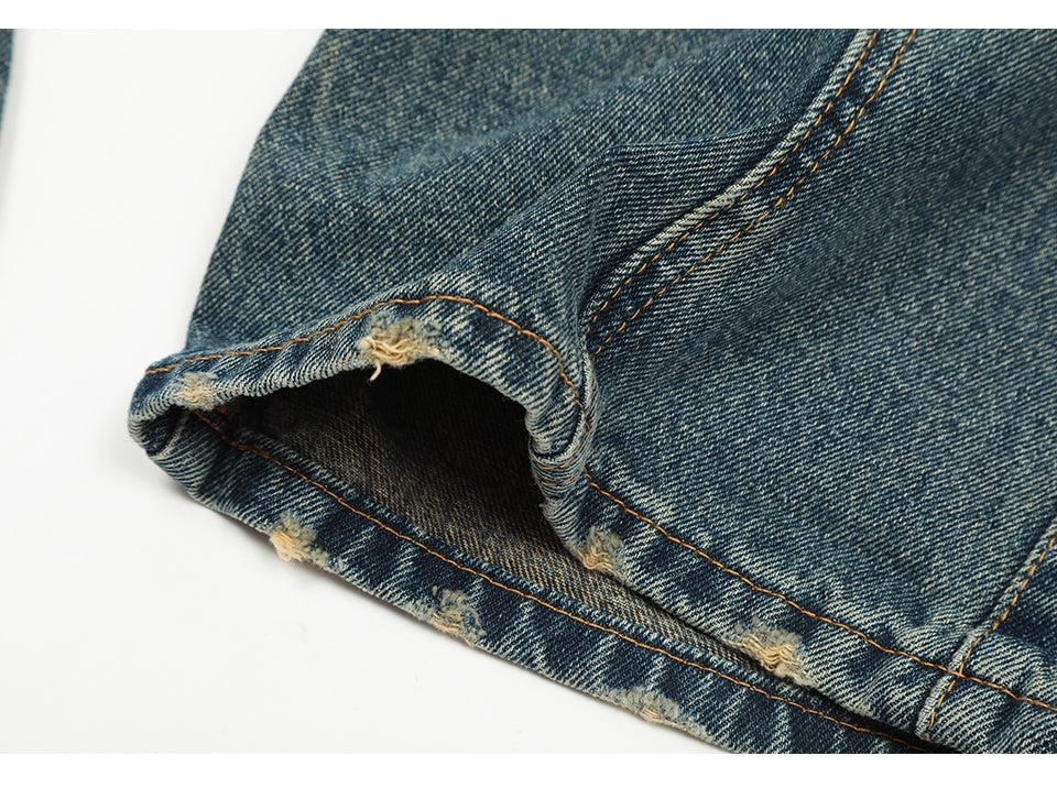Pleated Washed Blue Denim Cargo Jeans PinkLimes Trending Streetwear