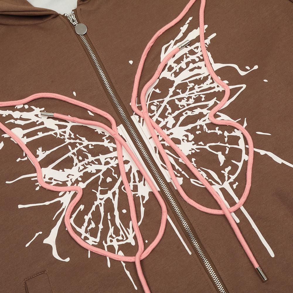 Butterfly Zip-Up Hoodie Shirts & Tops PinkLimes Trending Streetwear