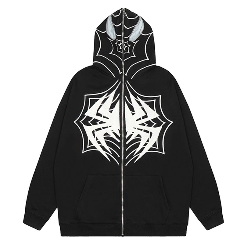Spider Zip-Up Hoodie Black Shirts & Tops PinkLimes Trending Streetwear