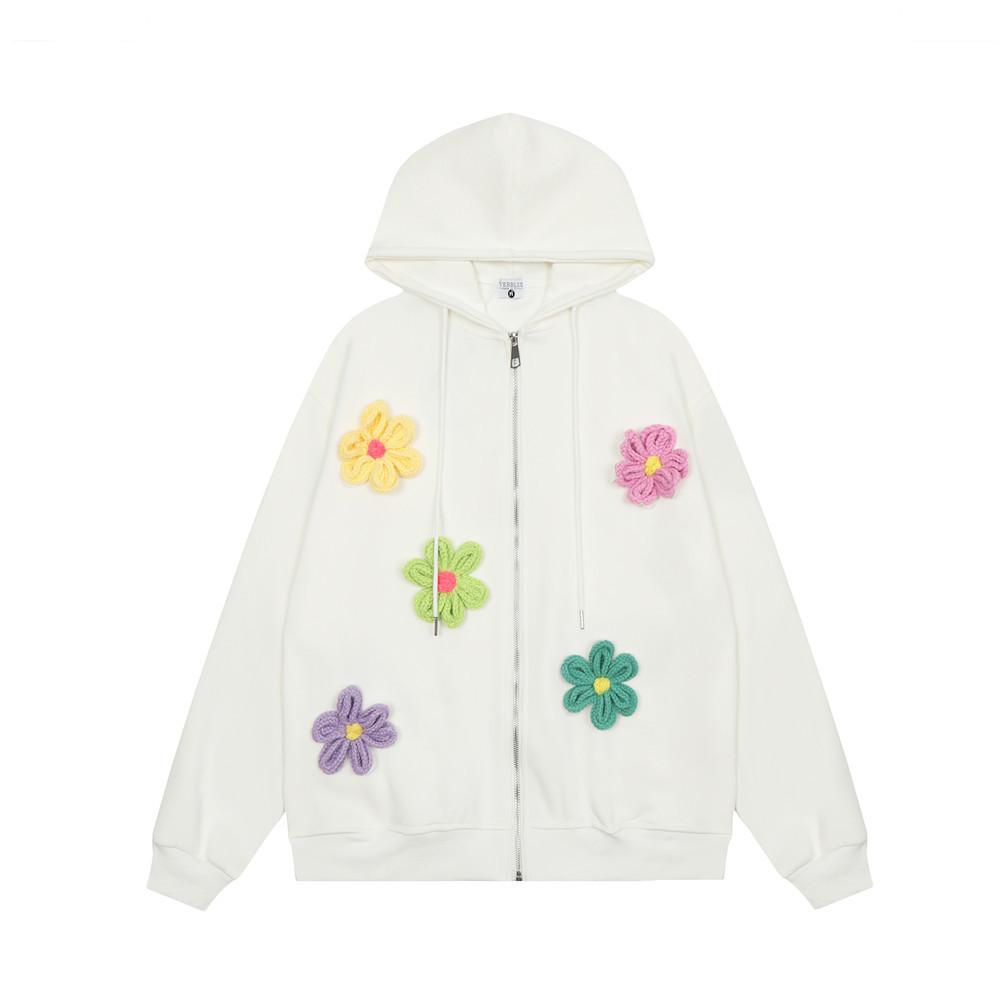 Flower Hoodie White Shirts & Tops PinkLimes Trending Streetwear