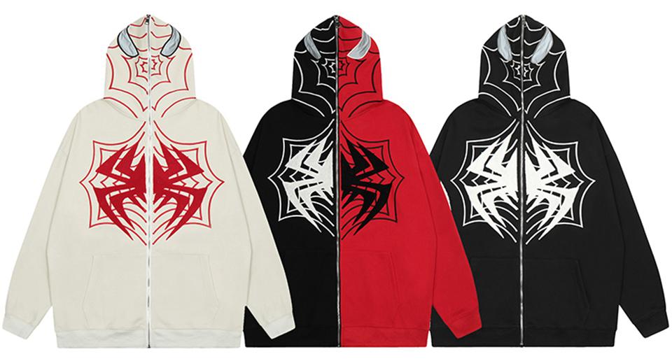 Spider Zip-Up Hoodie Shirts & Tops PinkLimes Trending Streetwear