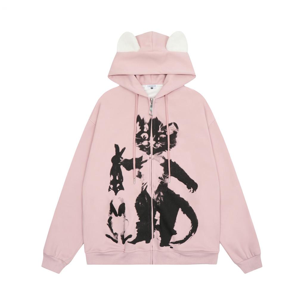 Boss Cat Zip-Up Hoodie Pink Shirts & Tops PinkLimes Trending Streetwear