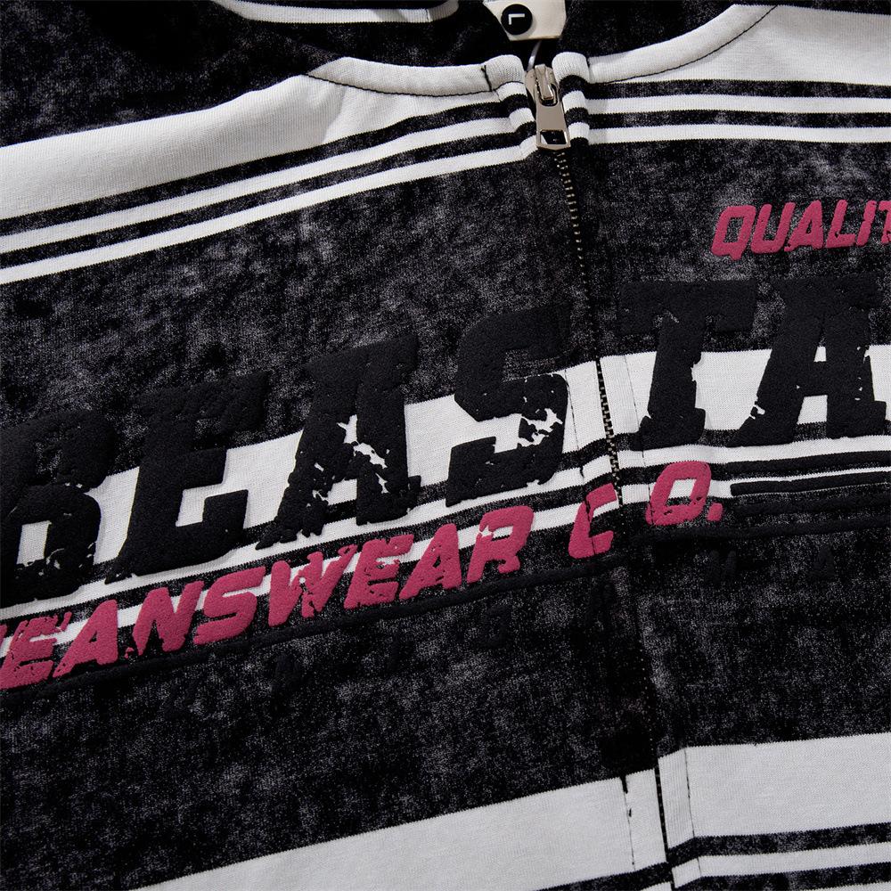 Beastaxe Striped Hoodie Shirts & Tops PinkLimes Trending Streetwear