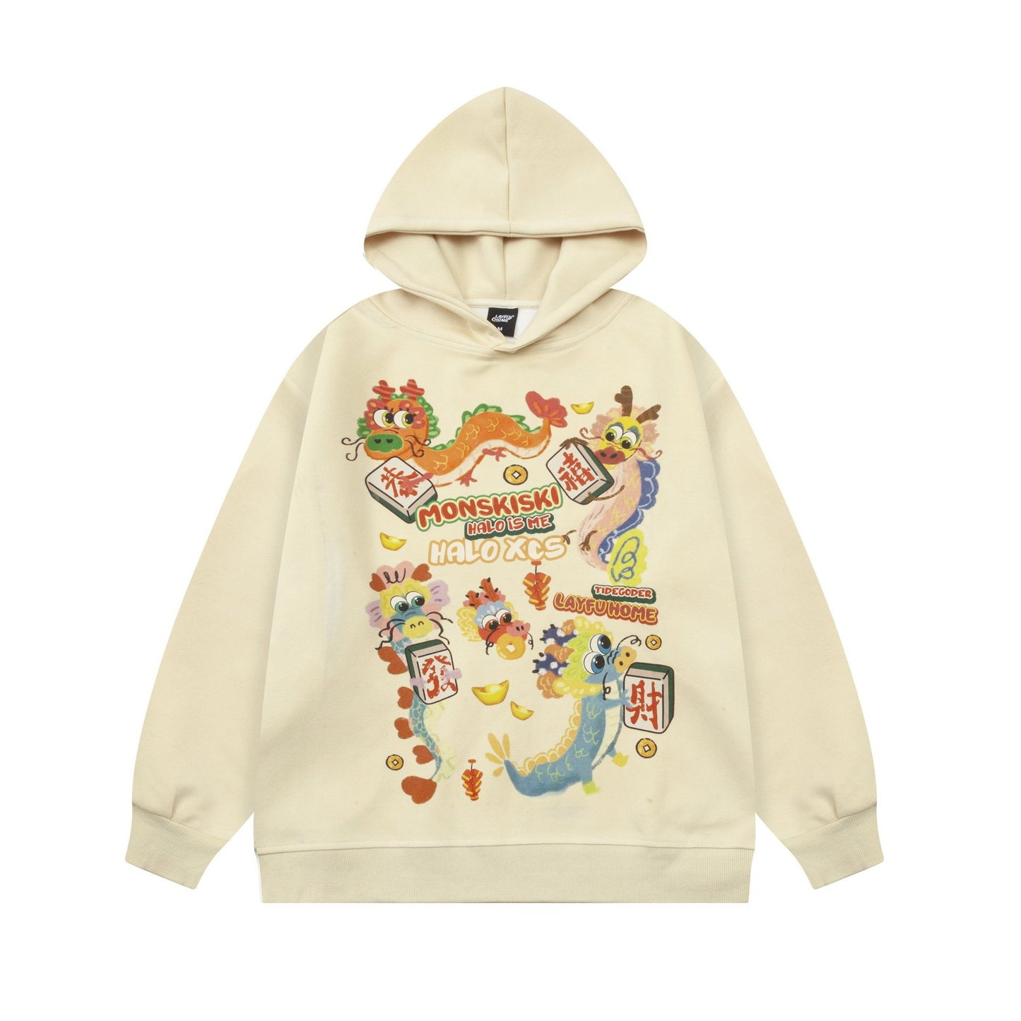 Monskiski Dragon Hoodie Beige Shirts & Tops PinkLimes Trending Streetwear