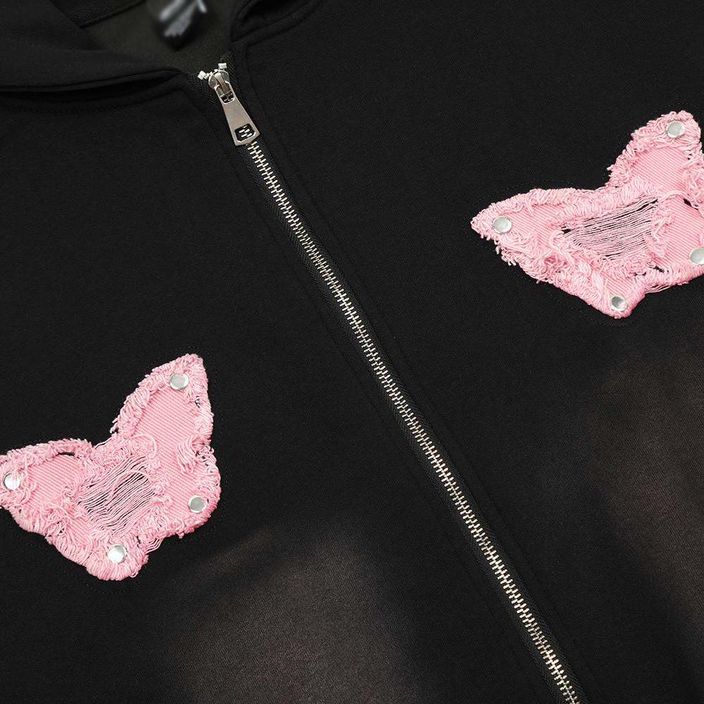 Embroidered Butterfly Hoodie Shirts & Tops PinkLimes Trending Streetwear