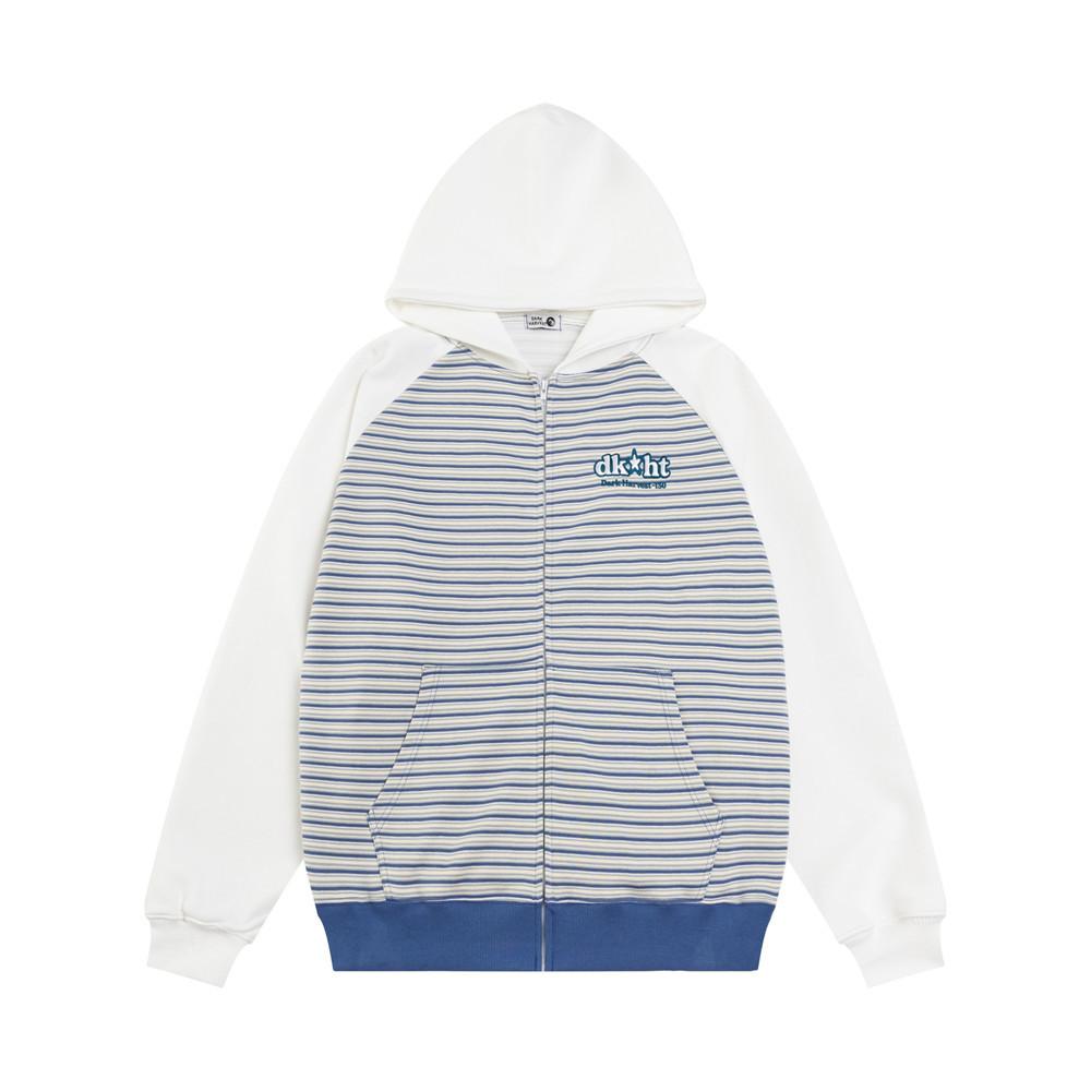 Striped Zip-Up Hoodie White Shirts & Tops PinkLimes Trending Streetwear