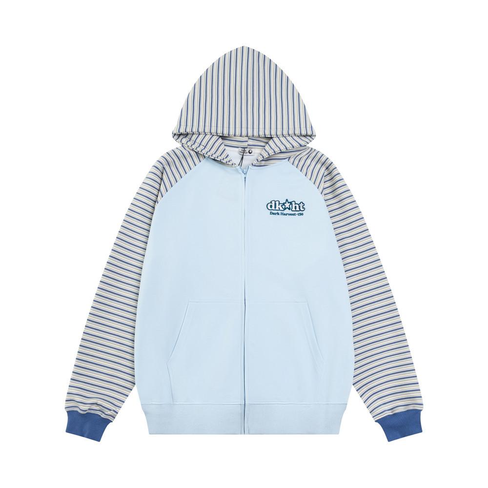 Striped Zip-Up Hoodie Light Blue Shirts & Tops PinkLimes Trending Streetwear
