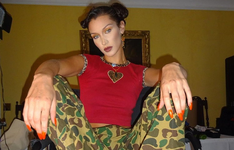 Bella Hadid serving confident Y2K streetwear style.