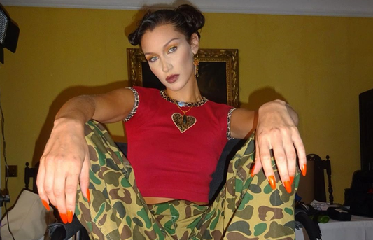 Bella Hadid serving confident Y2K streetwear style.