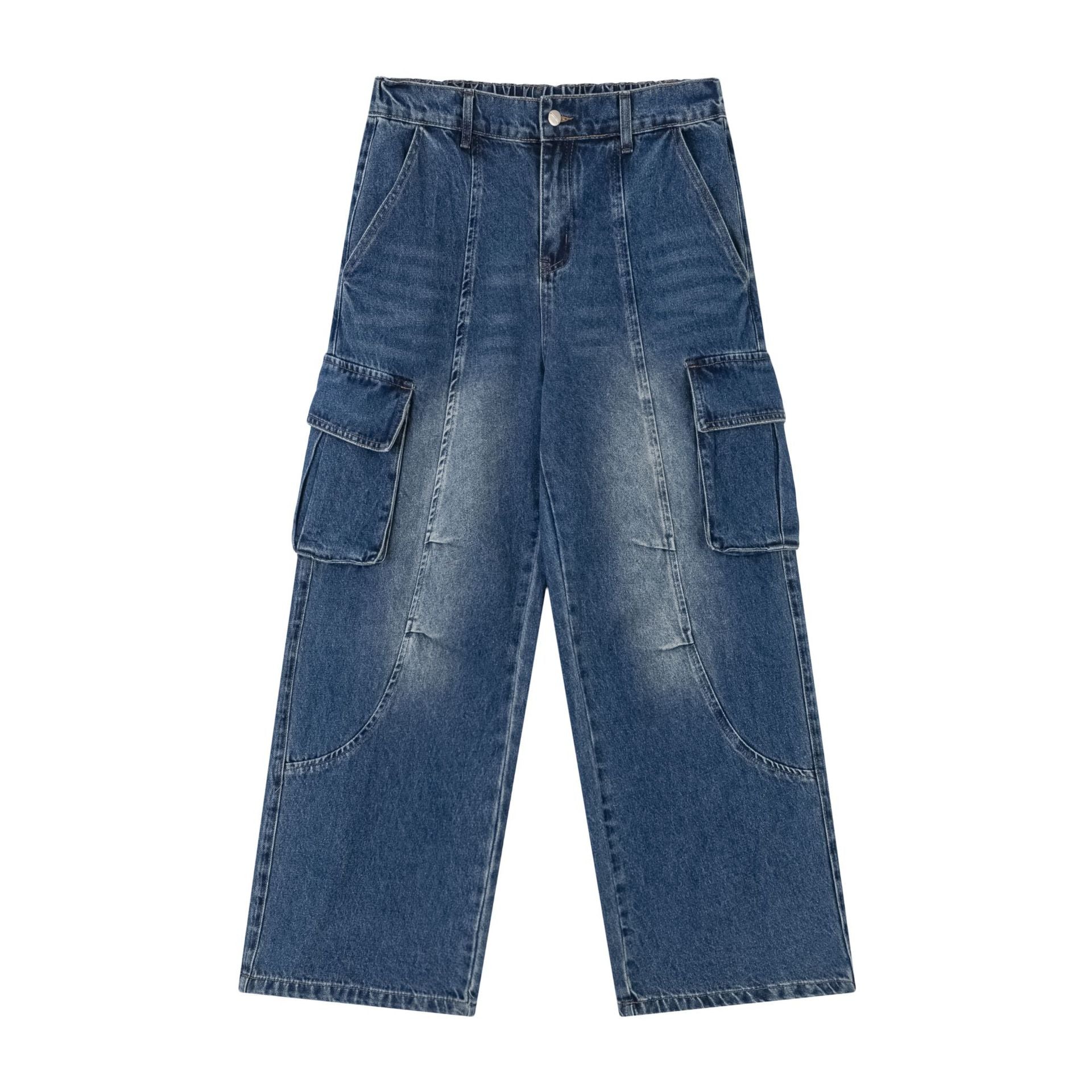 Navy Blue Cargo Washed Jeans PinkLimes Trending Streetwear