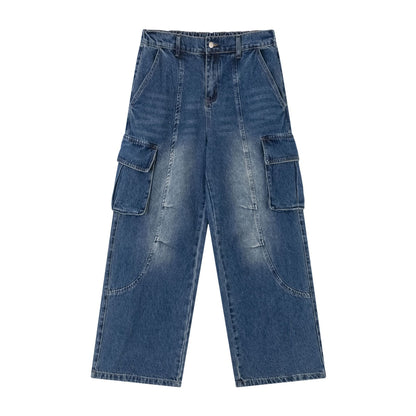 Navy Blue Cargo Washed Jeans PinkLimes Trending Streetwear